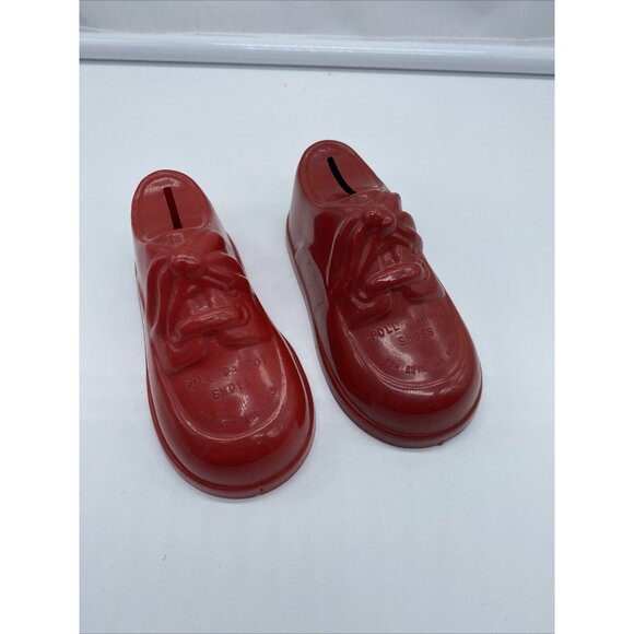 Poll Parrot Shoes Red Plastic Advertising Shoe Bank Vintage Lot of 2 Two - Picture 1 of 13
